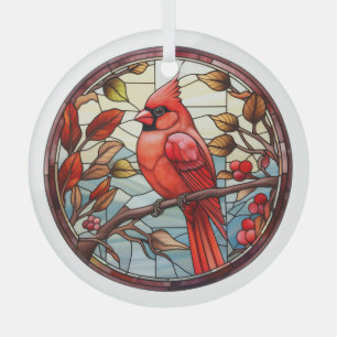 Kerst Holly Faux Stain Glass Red Kardinaal Bird Glas Ornament