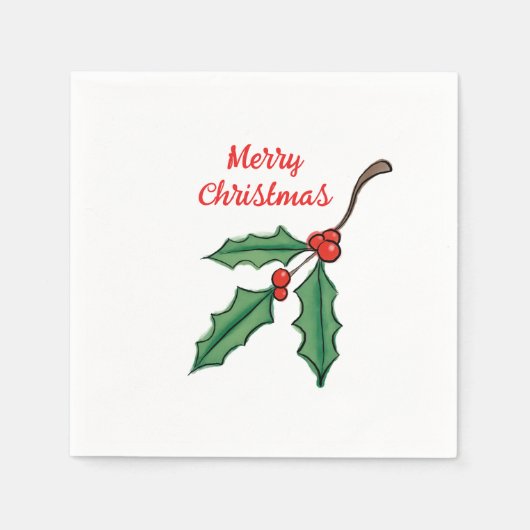 Kerst Holly Feest Papieren Servetten (Voorkant)