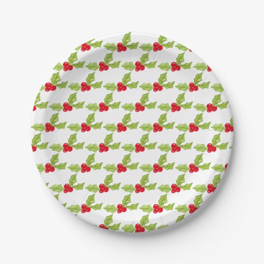 Kerst Holly Festive Greenery Red Berries Papieren Bordje (Voorkant)