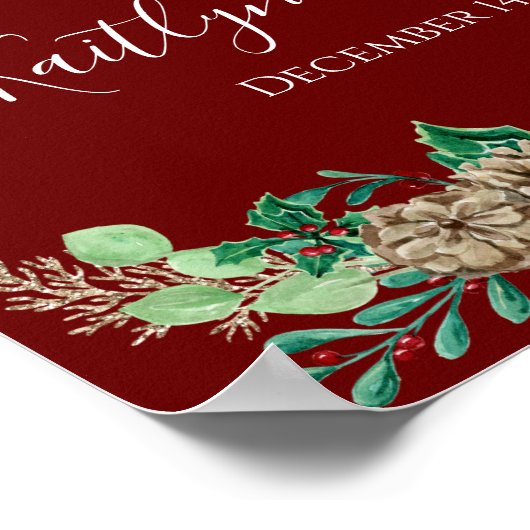 Kerst Holly Gold en Bourgondië Welkom bruiloft Poster (Hoek)