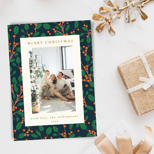 Kerst Holly groen twee verticale foto's marine Feestdagenkaart