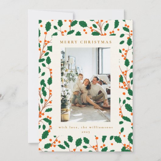 Kerst Holly groen twee verticale foto's retro Feestdagenkaart (Voorkant)