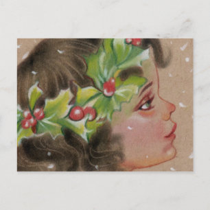 Kerst Holly Ivy Girl Briefkaart