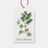 Kerst Holly & Ivy Sprig Botanische aquarel Cadeaulabel (Voorkant)