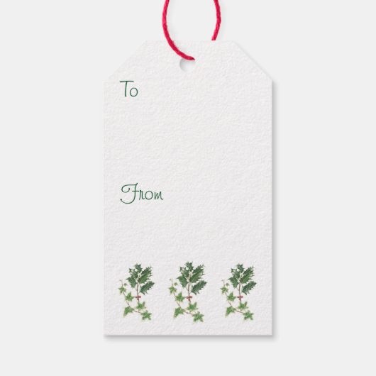 Kerst Holly & Ivy Sprig Botanische aquarel Cadeaulabel (Achterkant)