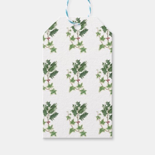 Kerst Holly & Ivy Sprig Botanische Gift Labels Cadeaulabel (Voorkant)