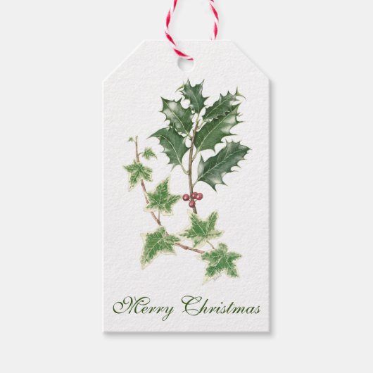 Kerst Holly & Ivy Sprig Botanische Gift Labels Cadeaulabel (Voorkant)