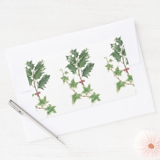 Kerst Holly & Ivy Sprigs Botanische Stickers (Envelop)