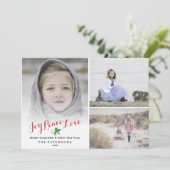 Kerst Holly Joy Vrede Liefde Fotocollage Feestdagenkaart (Staand voorkant)