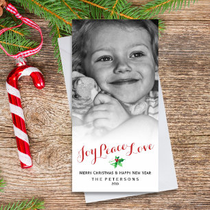 Kerst Holly Joy Vrede Liefde Script Custom Foto Feestdagenkaart