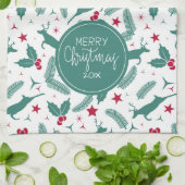 Kerst holly & Kerstmis hertenpatroon Theedoek (Gevouwen)