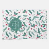 Kerst holly & Kerstmis hertenpatroon Theedoek (Horizontaal)