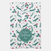 Kerst holly & Kerstmis hertenpatroon Theedoek (Verticaal)