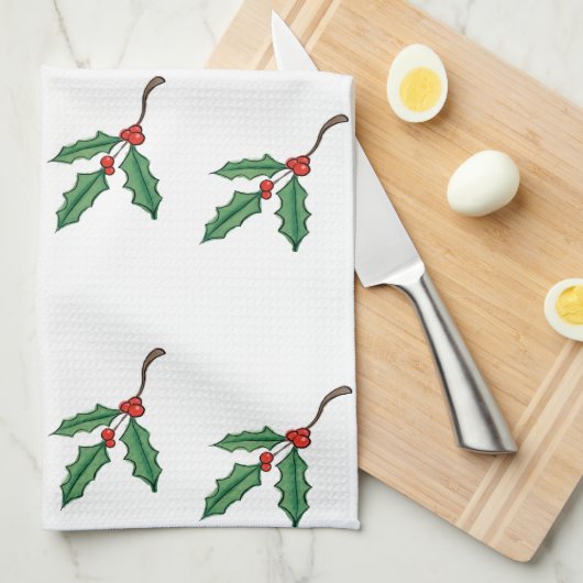 Kerst Holly Kitchen Towel Theedoek (Quarter Fold)