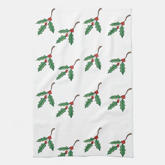 Kerst Holly Kitchen Towel Theedoek (Verticaal)