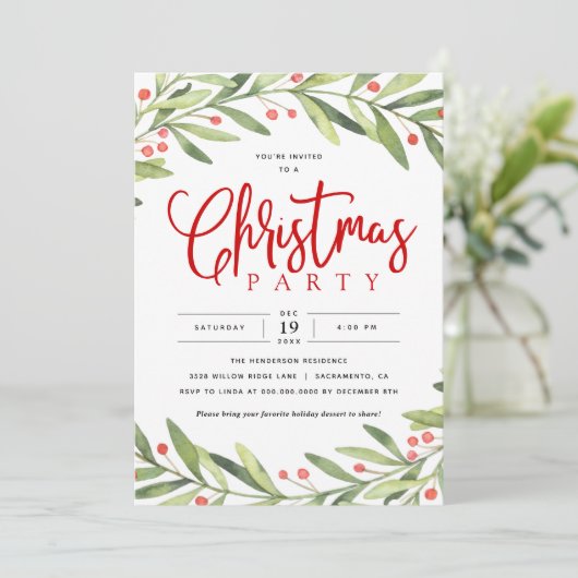 Kerst Holly krans feestdag uitnodiging (Staand voorkant)