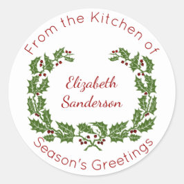 Kerst holly krans Home Bakken Ronde Sticker
