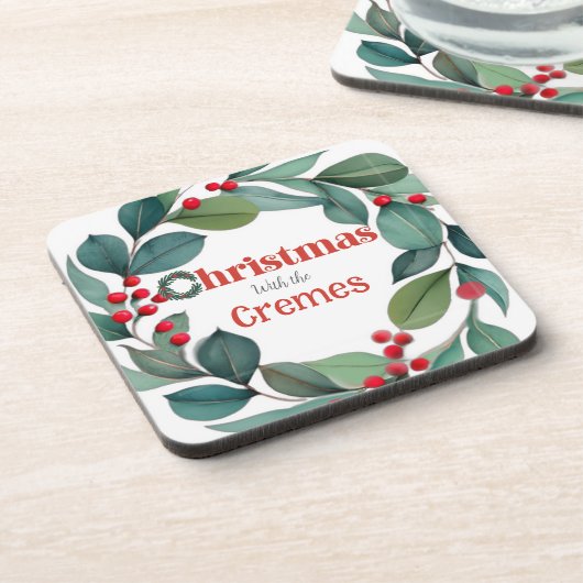 Kerst Holly krans Sierkussen Bier Onderzetter (Linkerzijde)
