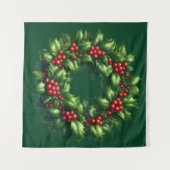 Kerst Holly Krans Tapestry Wandkleed (Voorkant (horizontaal))