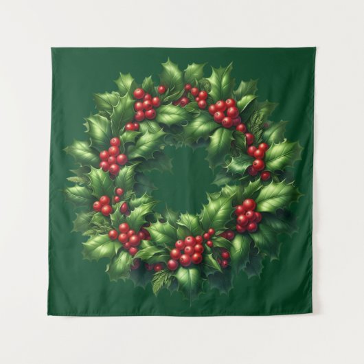 Kerst Holly Krans Tapestry Wandkleed (Voorkant)