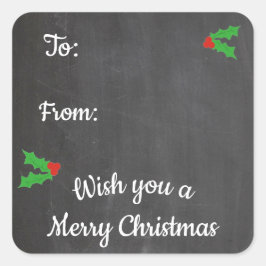 Kerst Holly Krijtbord Letters Vierkante Sticker