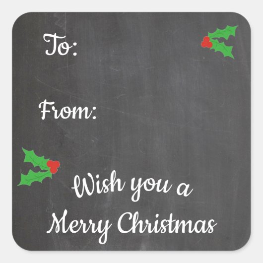 Kerst Holly Krijtbord Letters Vierkante Sticker (Voorkant)