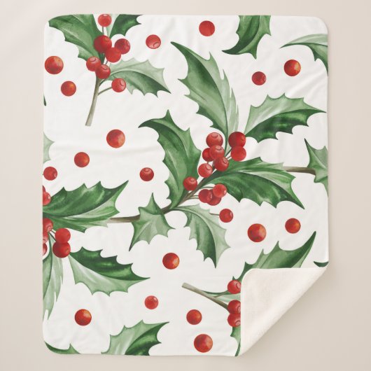 Kerst Holly laat naadloos symbool Sherpa Deken (Voorkant)