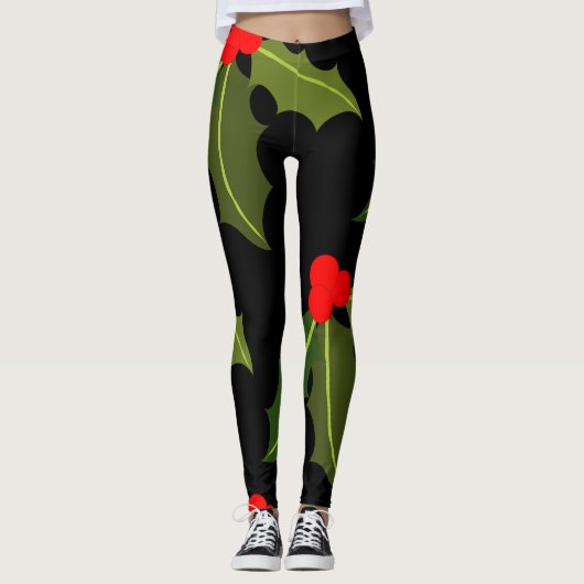 Kerst Holly Leaf en Berry Pattern Legging (Voorkant)