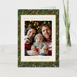 Kerst Holly Leaf Folie Vakantie Fotokaart Feestdagenkaart