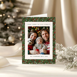 Kerst Holly Leaf Vakantie Familie Fotokaart Kaart