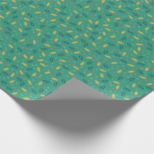 Kerst Holly Leaves & Berries met Snowflakes Cadeaupapier (Hoek)