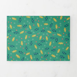 Kerst Holly Leaves & Berries met Snowflakes Drieluik Wenskaart