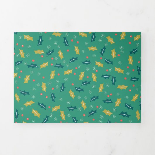 Kerst Holly Leaves & Berries met Snowflakes Drieluik Wenskaart (Cover)