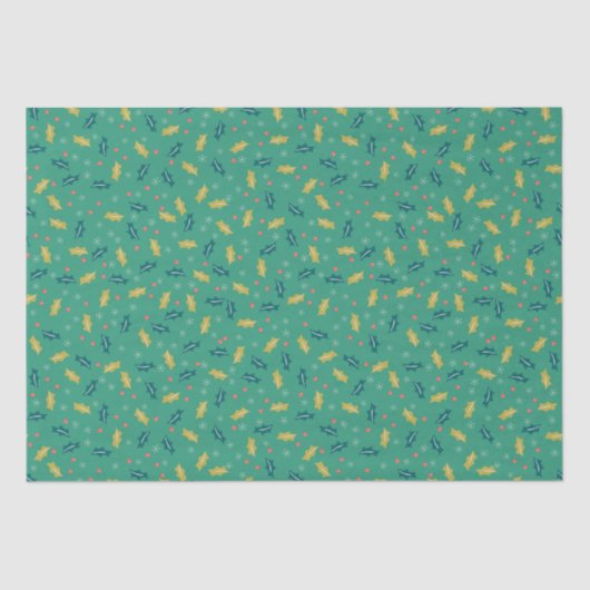 Kerst Holly Leaves & Berries met Snowflakes Tissuepapier (Voorkant)