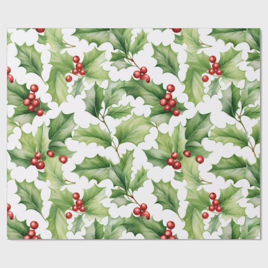 Kerst Holly Leaves Cadeaupapier (Vlak)