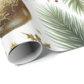 Kerst Holly Leaves en Red Bow on White Cadeaupapier (Rol Hoek)