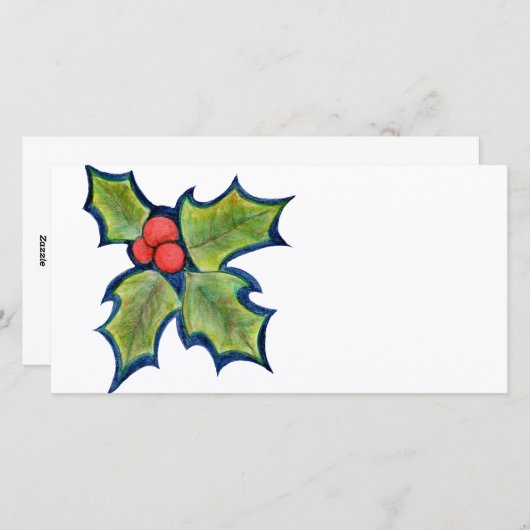 Kerst Holly Leaves, Red Berries Feestdagenkaart (Voorkant / Achterkant)