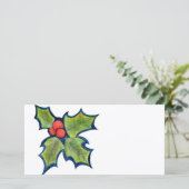 Kerst Holly Leaves, Red Berries Feestdagenkaart (Staand voorkant)