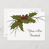 Kerst Holly Leaves, Twigs, Berries: Kunst Briefkaart (Voorkant / Achterkant)