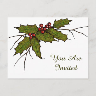 Kerst Holly Leaves, Twigs, Berries: Kunst Briefkaart