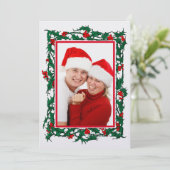 Kerst Holly met bessen Border Foto Feestdagenkaart (Staand voorkant)