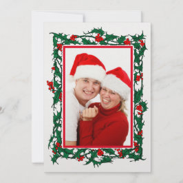 Kerst Holly met bessen Border Foto Feestdagenkaart
