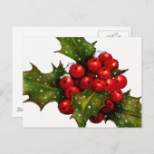 Kerst Holly met bessen en sneeuw: kunst Feestdagenkaart (Voorkant / Achterkant)