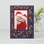 Kerst Holly met rode bessen grens foto Feestdagenkaart (Staand voorkant)