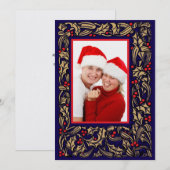 Kerst Holly met rode bessen grens foto Feestdagenkaart (Voorkant / Achterkant)