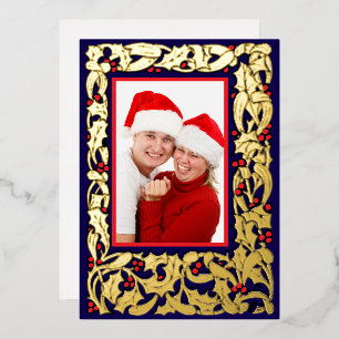 Kerst Holly met rode bessen grens foto Folie Feestdagenkaart