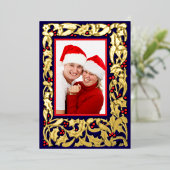 Kerst Holly met rode bessen grens foto Folie Feestdagenkaart (Staand Voorkant)