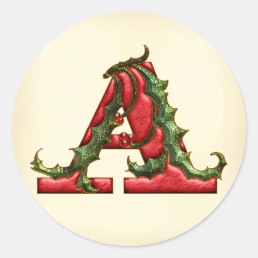Kerst Holly Monogram A Envelop Afdichtingen Ronde Sticker (Voorkant)