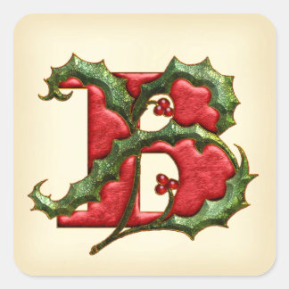 Kerst Holly Monogram B Envelop Afdichtingen Vierkante Sticker