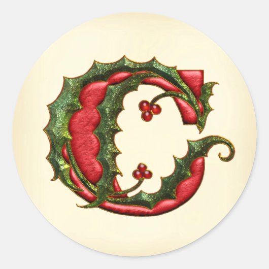 Kerst Holly Monogram C Envelop Afdichtingen Ronde Sticker (Voorkant)